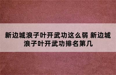 新边城浪子叶开武功这么弱 新边城浪子叶开武功排名第几